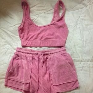 Pink Terry Cloth Tank and Shorts Set